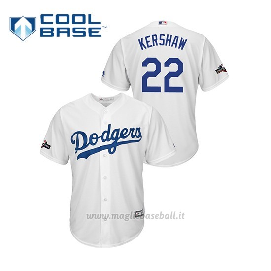 Maglia Baseball Uomo Los Angeles Dodgers 22 Clayton Kershaw 2019 Postseason Cool Base Bianco